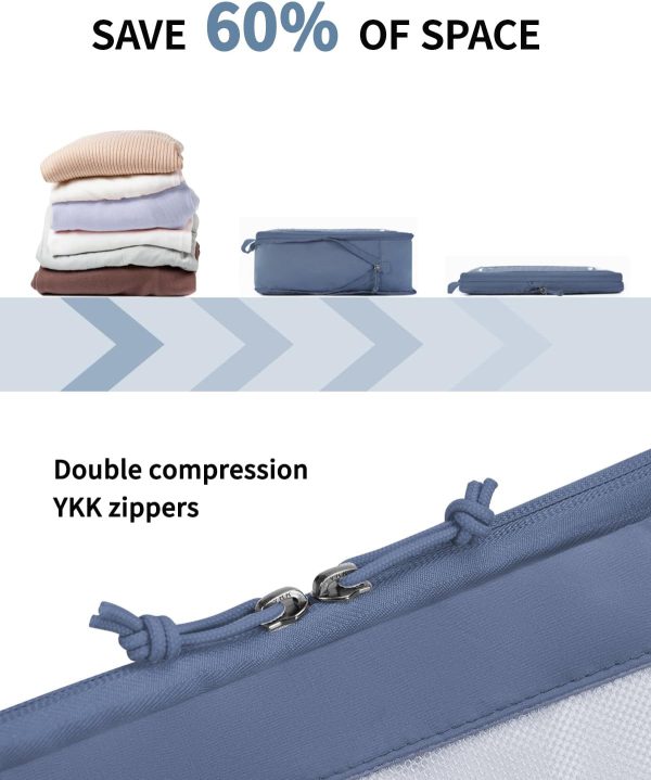 ECOHUB 5 Set Compression Packing Cubes for Suitcases Organiser Bags Set Travel Essentials with Shoe Bags for Travel Tear-resistant Travel Accessories with ID Tag Expandable Packing Bags(All Blue) - Image 4