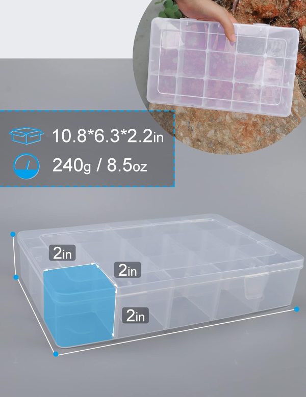 Hlotmeky Plastic Organizer Box with Dividers Bead Organizer 15 Large Grids Tackle Box Organizer Clear Snackle Box Container - Image 2