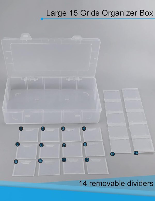 Hlotmeky Plastic Organizer Box with Dividers Bead Organizer 15 Large Grids Tackle Box Organizer Clear Snackle Box Container - Image 3