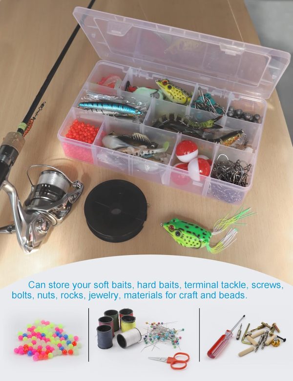 Hlotmeky Plastic Organizer Box with Dividers Bead Organizer 15 Large Grids Tackle Box Organizer Clear Snackle Box Container - Image 6