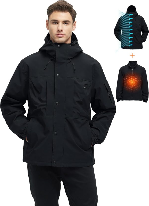 Men's 3 in 1 Winter Coats Water Resistant Ski Snow Warm Fleece Jacket With Multi-Pockets Windbreaker Jacket
