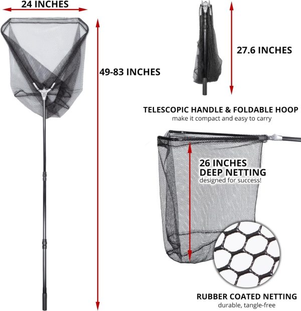 Retractable Long Landing Net - 83" Large Fishing Net Telescoping Handle, 26" Deep. with Waterproof Storage Bag - Image 3
