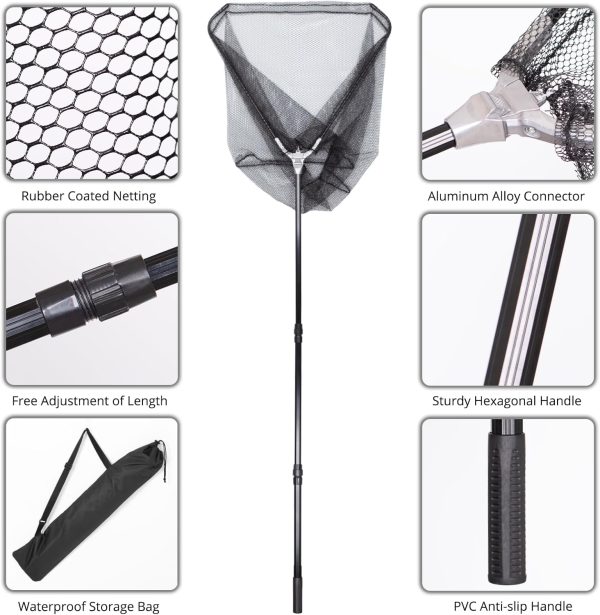Retractable Long Landing Net - 83" Large Fishing Net Telescoping Handle, 26" Deep. with Waterproof Storage Bag - Image 4