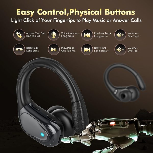 Wireless Earbuds Bluetooth Headphones 80hrs Playback Ear Buds Power Display with Noise Canceling Mic Headsets for Sports/Workout/Running Black - Image 6